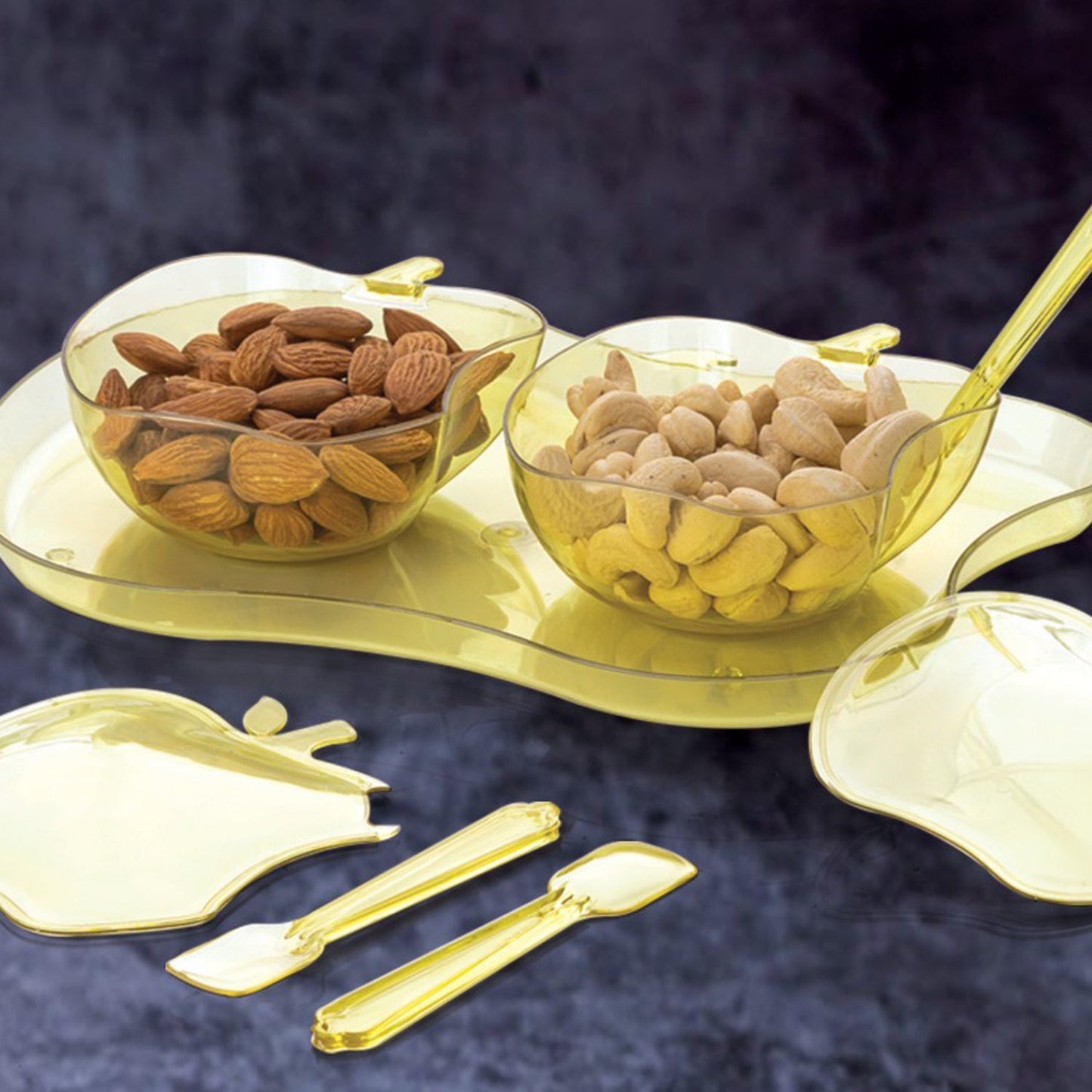 Apple Shape 2 - Piece Serving Bowl Set with Spoon & Tray – Dinnerware for Snacks & Pickles - Chestore