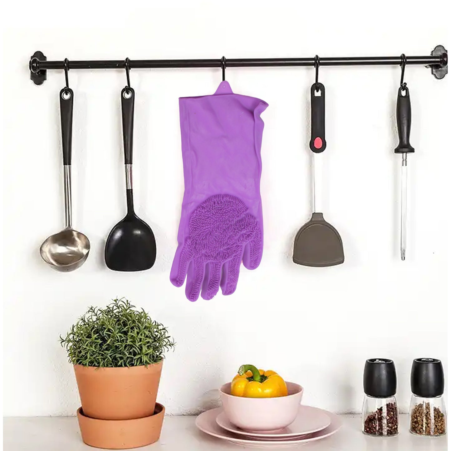 Dishwashing Gloves with Scrubber | Reusable Silicone Cleaning Gloves for Kitchen, Bathroom & Pet Grooming