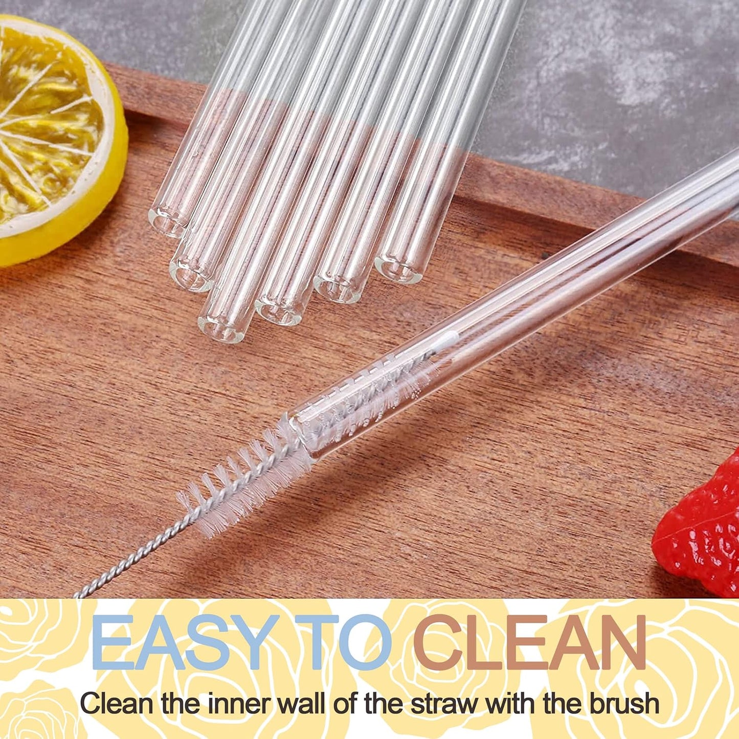Reusable Glass Straws – Clear Glass Drinking Straw Set, 5 Pieces