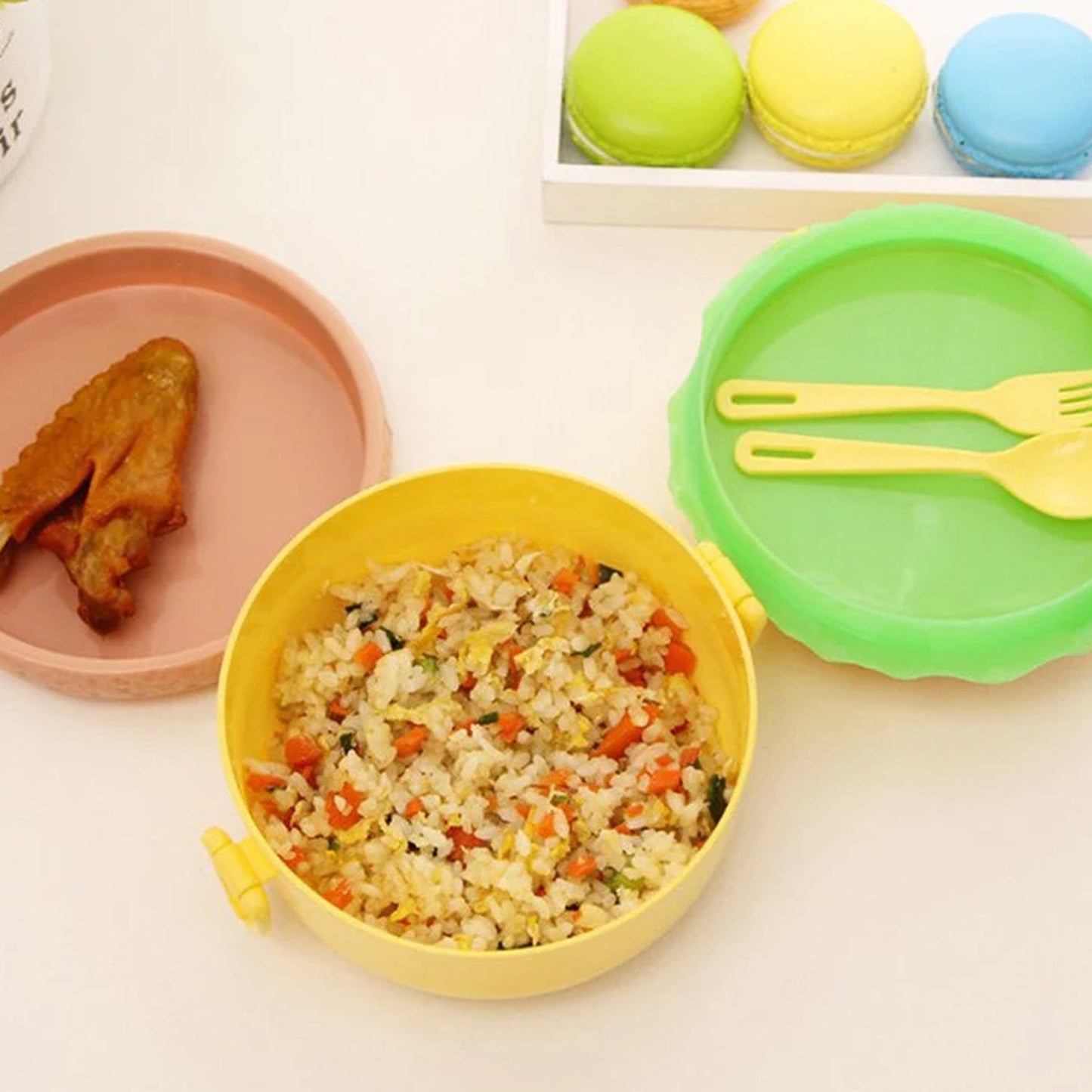 Burger Shape Double Layer Lunch Box – 1000ml with 2 Spoons - Chestore
