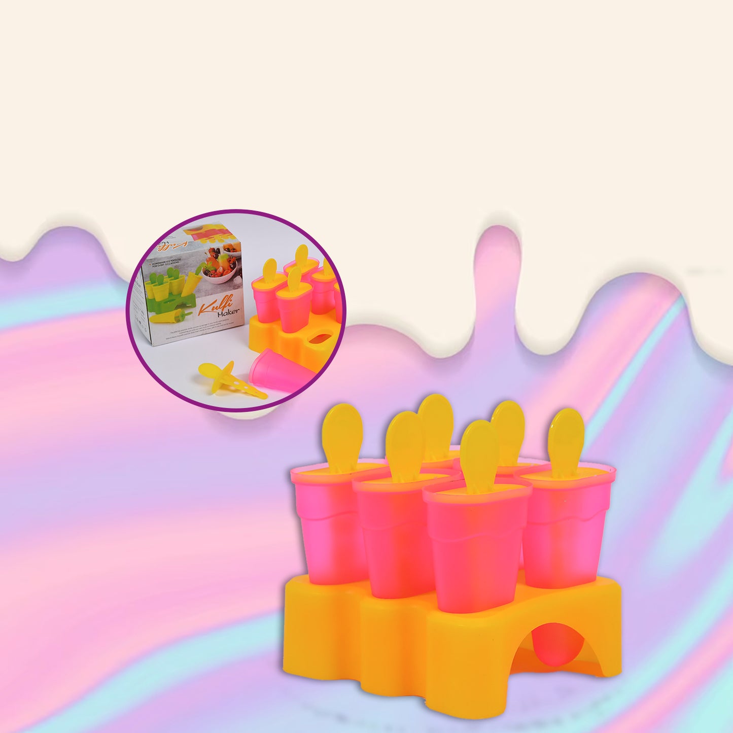 Kulfi Maker Moulds Set (6 Pcs) – Plastic Homemade Ice Cream Moulds for Freezer Use