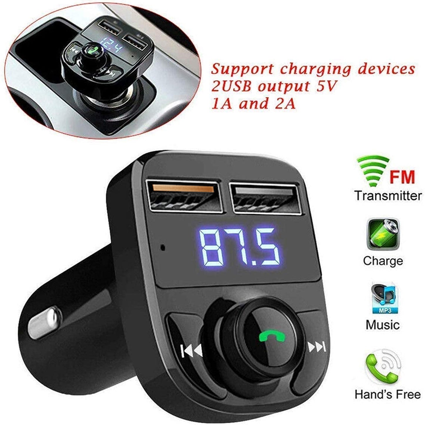 X8 Bluetooth FM Transmitter – Hands-Free Car Kit with Fast Charging & Music Streaming 🎵🚗