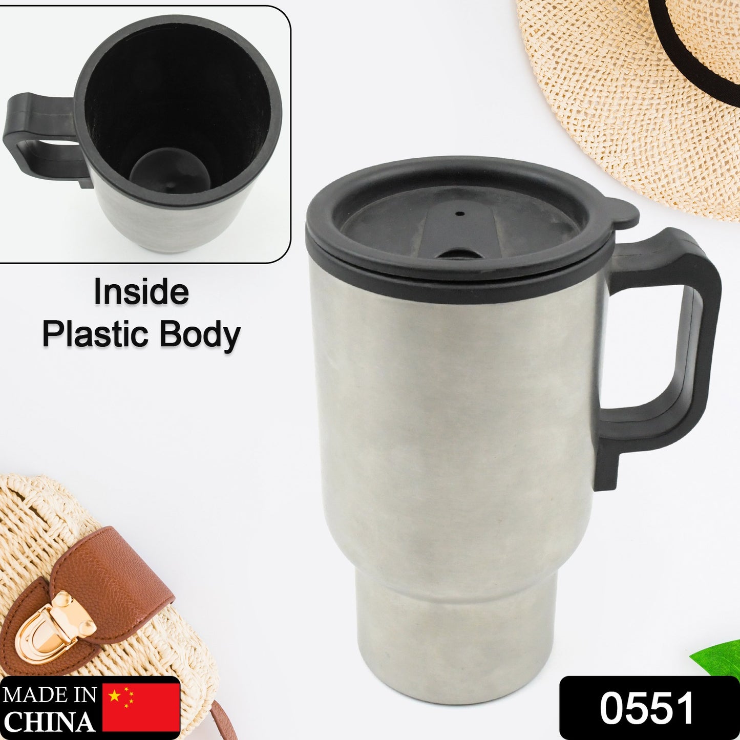 12V Car Charging Electric Kettle Mug (Silver) – Travel Mug for Hot Beverages