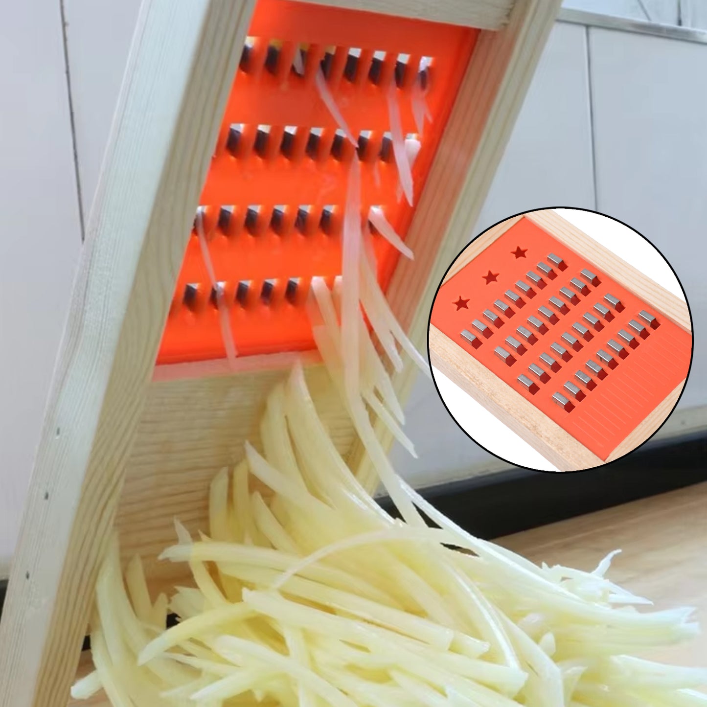 Wooden Cucumber & Vegetable Slicer – Handheld Shredder & Grater for Salads