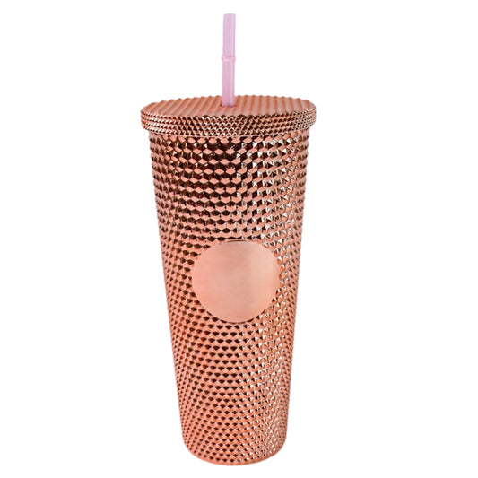 Studded Tumbler Cup with Straw – Double-Walled Cold Cup for Iced Coffee ☕❄️
