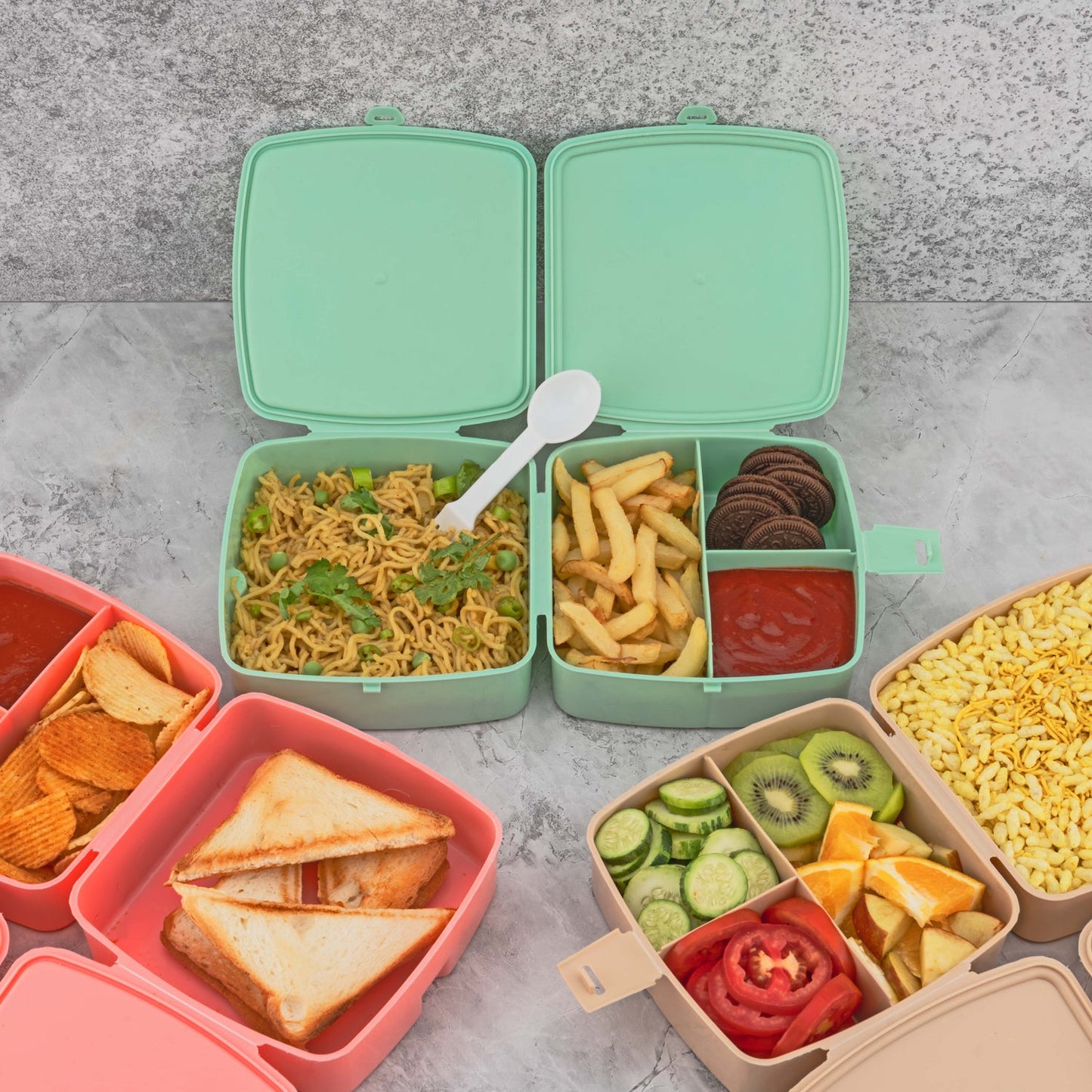 Double - layer Square Lunch Box – 4 Compartment Tiffin with Spoon - Chestore