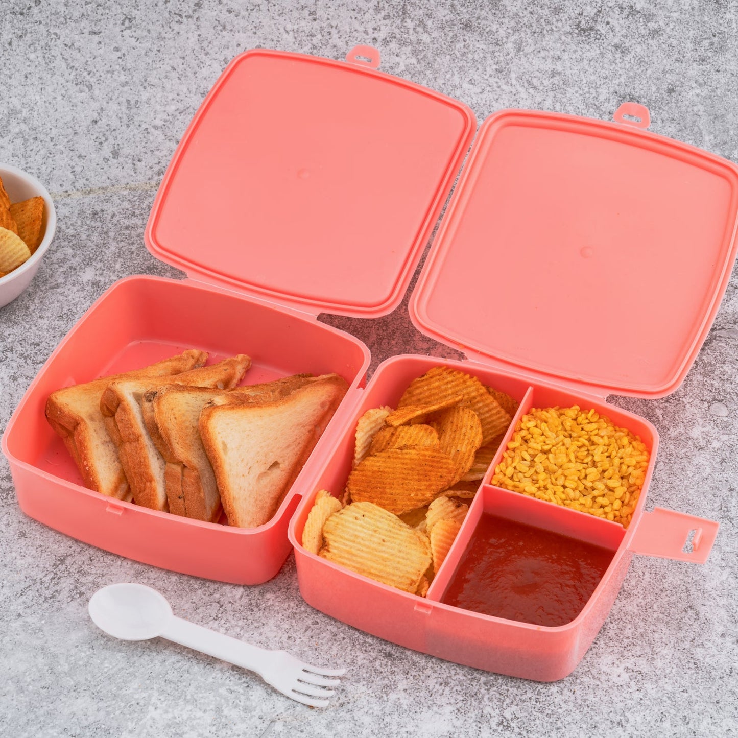 Double - layer Square Lunch Box – 4 Compartment Tiffin with Spoon - Chestore