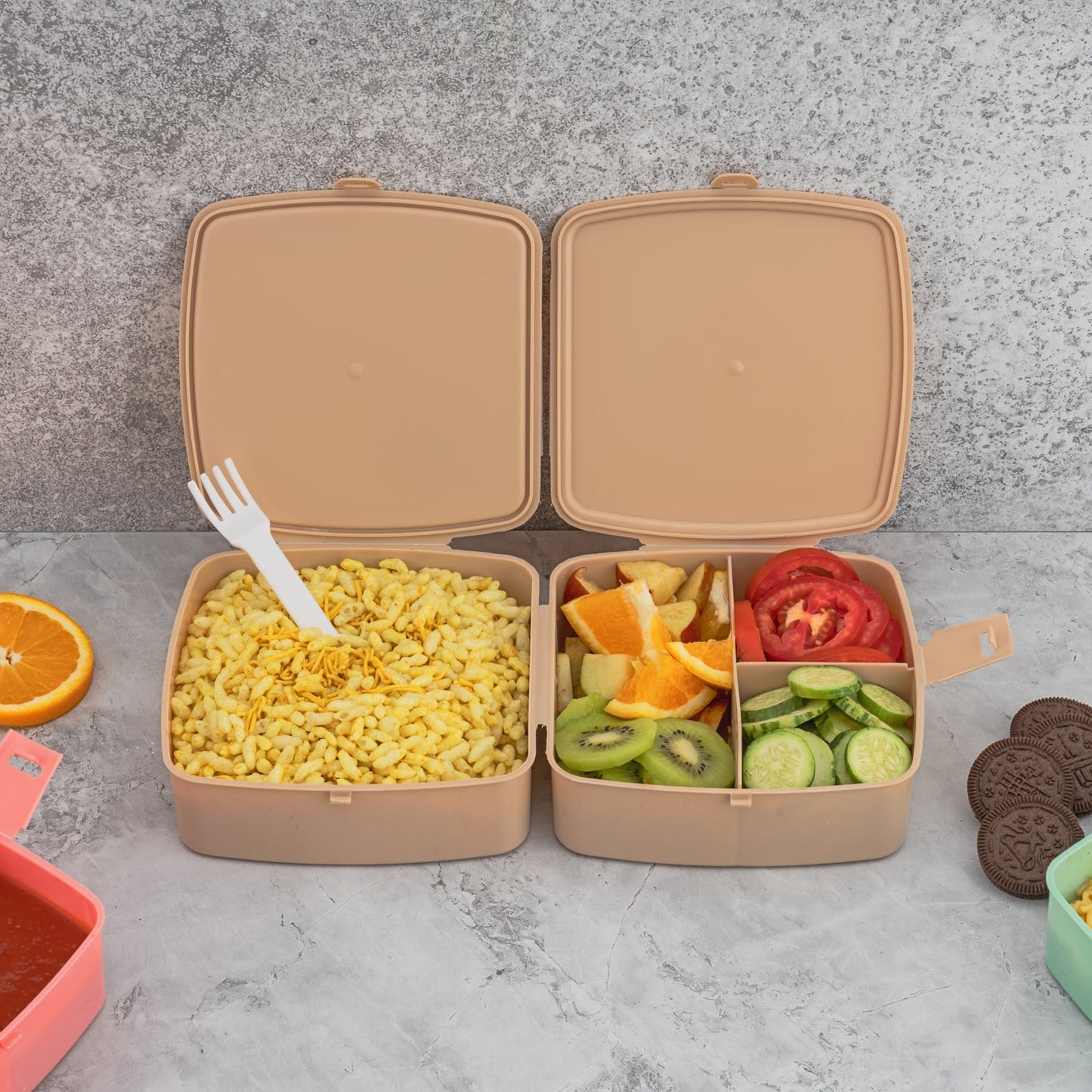Double - layer Square Lunch Box – 4 Compartment Tiffin with Spoon - Chestore