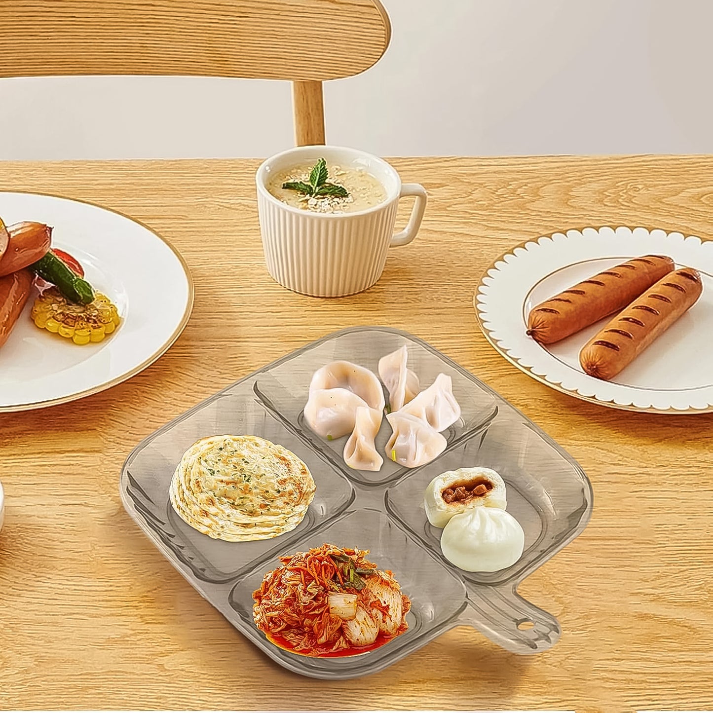 Plastic 4-Compartment Kitchen Serving Tray – Durable & Multi-Purpose