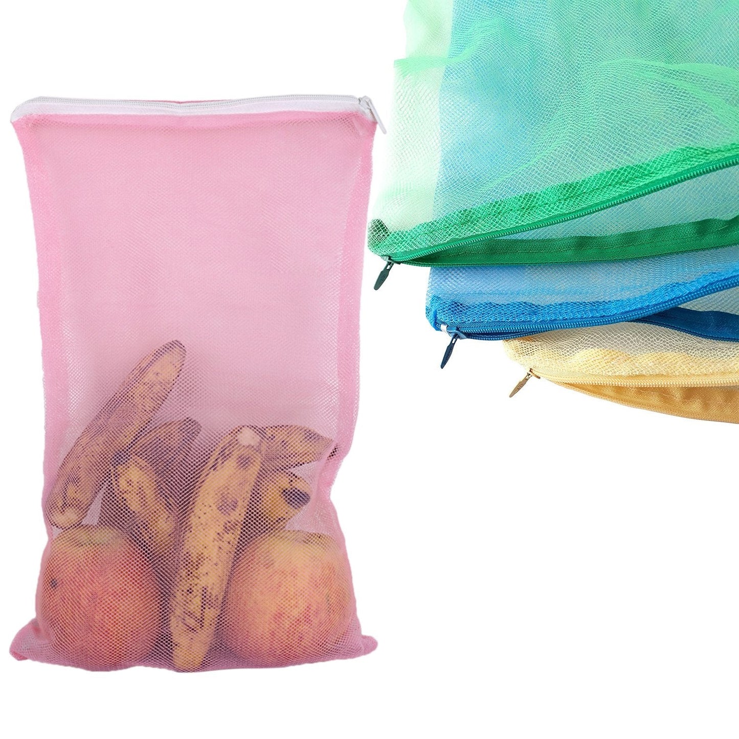 Fridge Bags for Fruits & Vegetables with Zip & Net – Multi - Color, Reusable & Breathable - Chestore