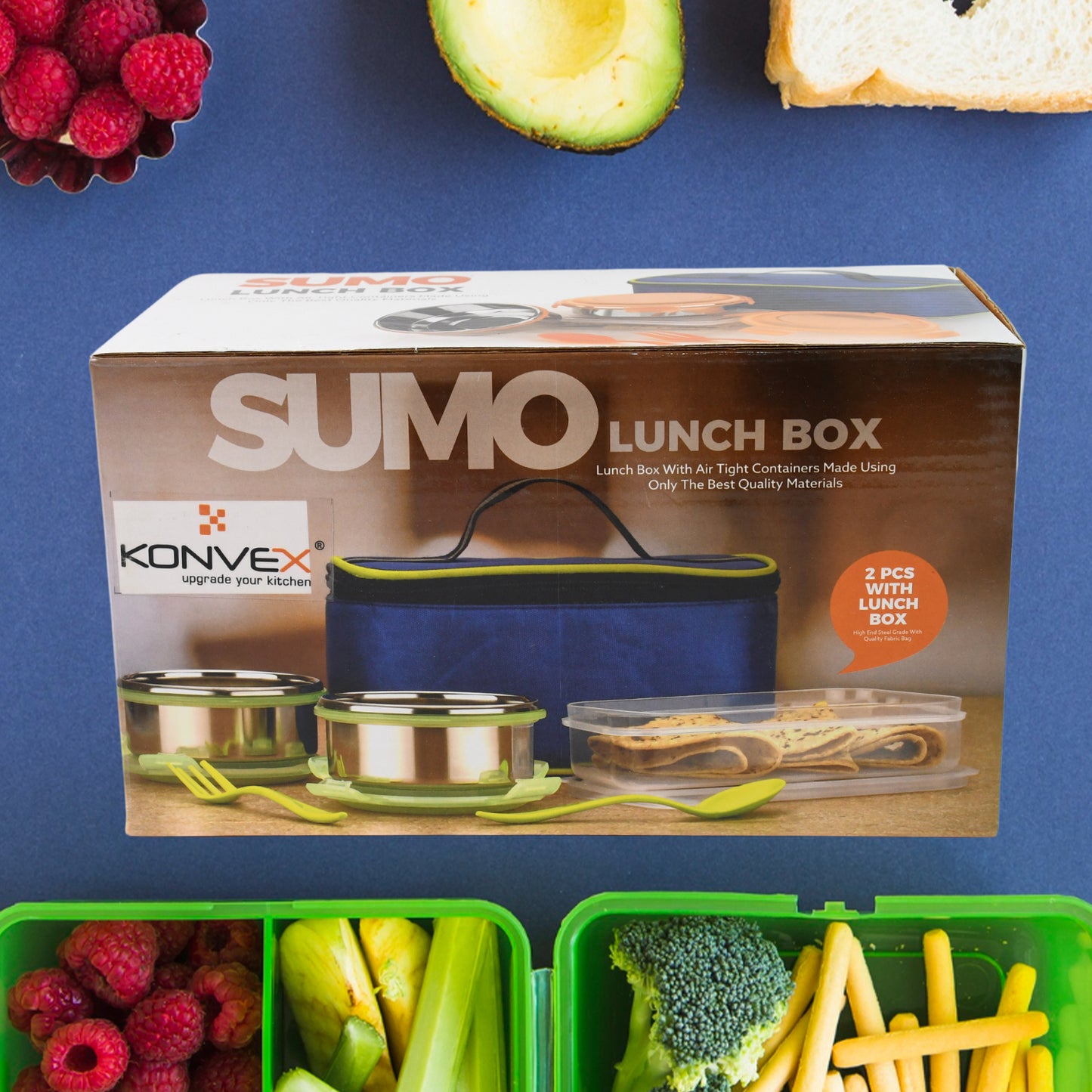 🍱 Sumo Lunch Box with Lunch Bag – 2 Pc Plastic Lunch Box + Spoon & Fork Set
