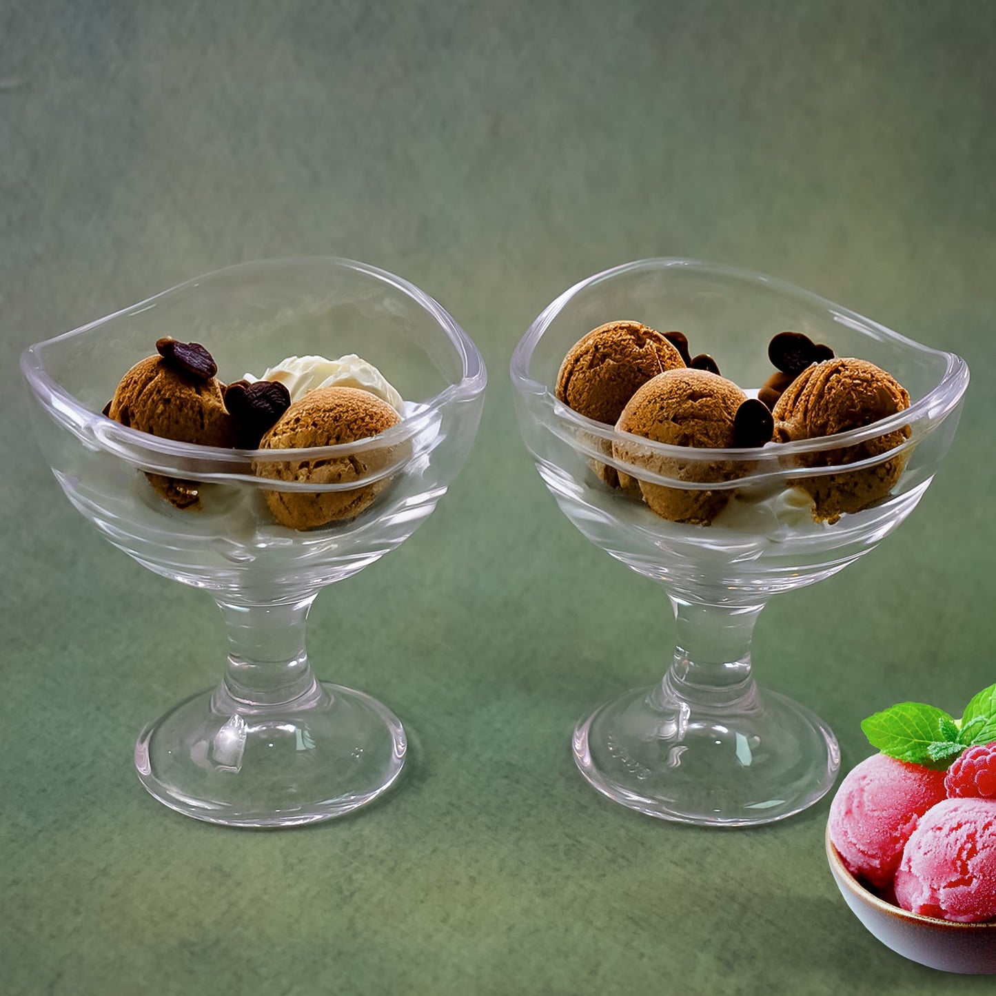 Glass Footed Dessert Bowl & Ice Cream Cup – 2 Pcs Set - Elegant Serveware - Chestore