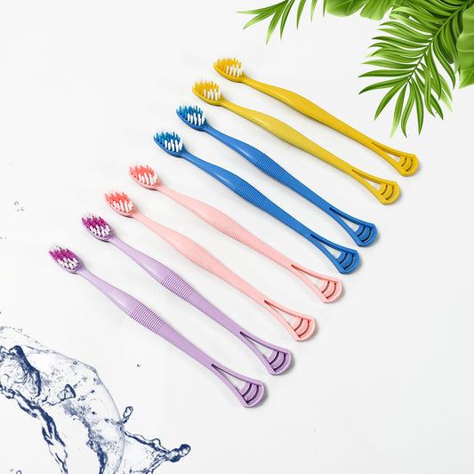 2-in-1 Toothbrush with Tongue Scraper – Soft Bristle, Long Handle (8-Piece Set)