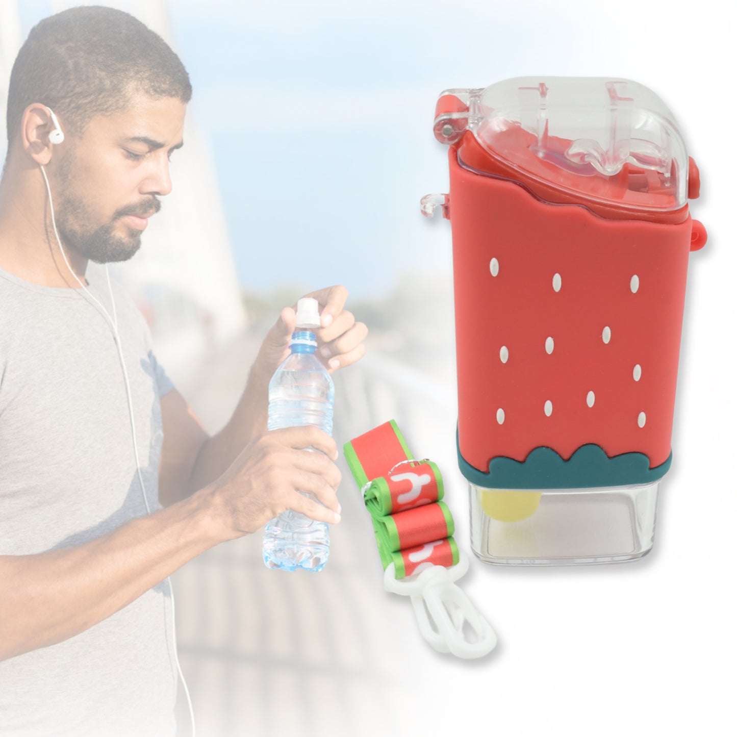 Cute Ice Cream-Shaped Kids Water Bottle – 300ml Leakproof Bottle with Straw & Strap