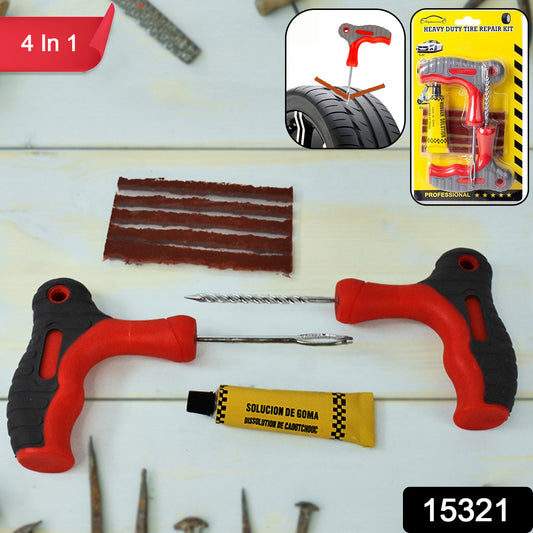 4-in-1 Universal Tubeless Tyre Puncture Repair Kit – Quick Flat Fix Tool Set for Cars & Bikes 🛞🔧🚗