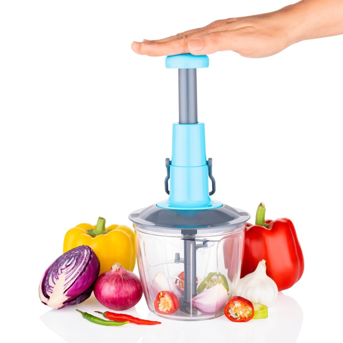 6-Blade Manual Hand-Press Vegetable Chopper – 1100ml, Fast & Easy Chopping 🥕🔪✨