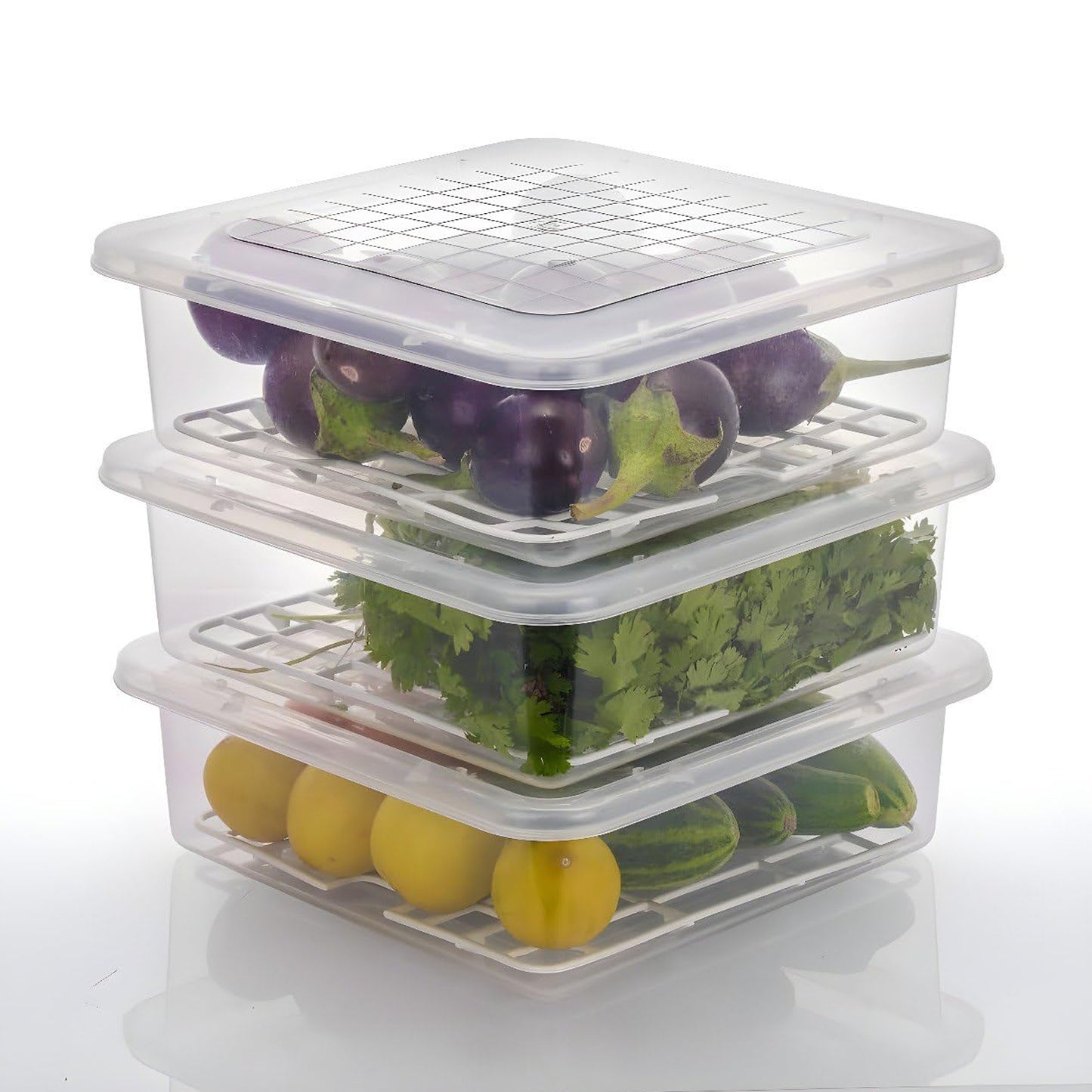 3-Piece Food Storage Containers with Drain Tray & Lid – Fresh & Organized 🍱✨