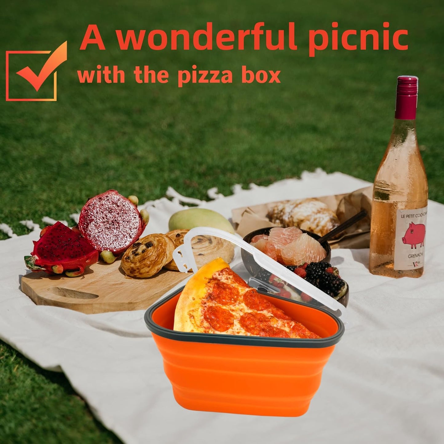 Reusable Pizza Storage Containers with 5 Microwavable Serving Trays | Expandable & Adjustable Silicone Pizza Packing Container