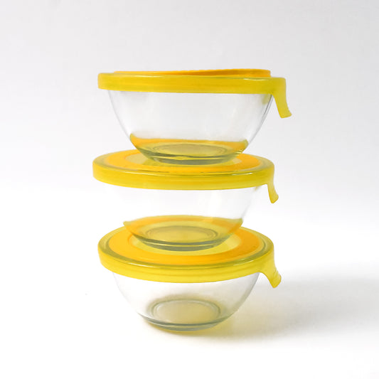 Dazzle Glass Bowl Set – 3-Piece Mixing & Storage Bowls with Lids