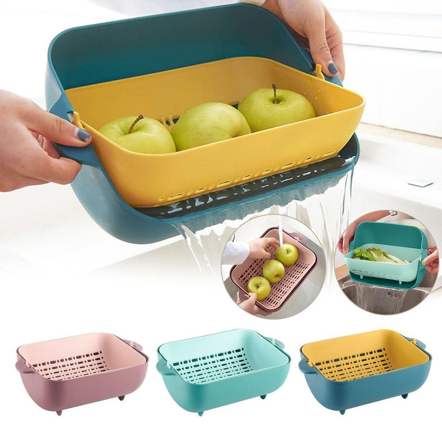 Multifunctional Double - Layer Rotatable Strainer Bowl – BPA - Free - Chestore