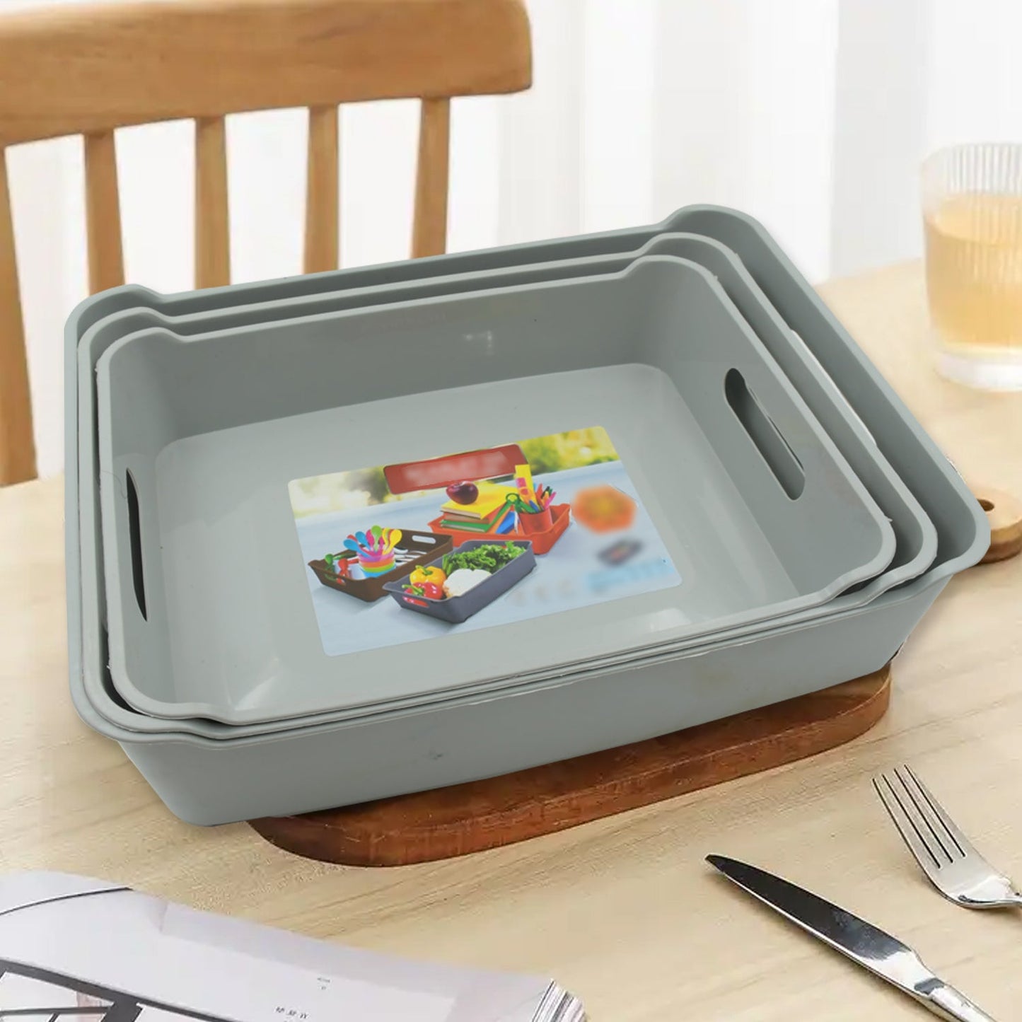 Multipurpose Plastic Storage Tray – Set of 3 for Kitchen & Home - Chestore
