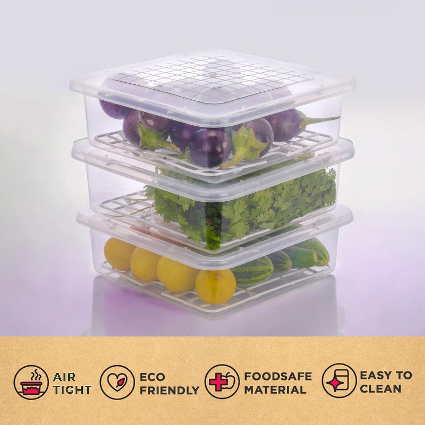 3-Piece Food Storage Containers with Drain Tray & Lid – Fresh & Organized 🍱✨