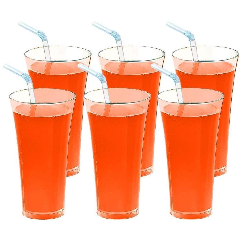 Stylish Transparent Juice Glasses Set | 300ml Plastic Glasses (6 Pcs)