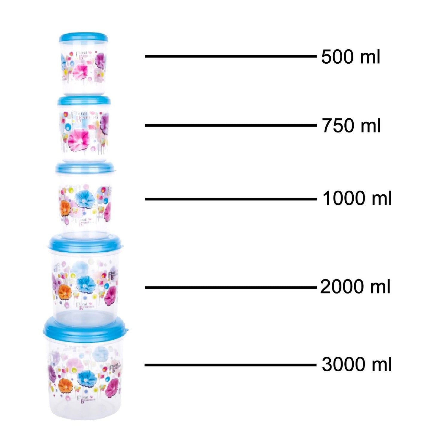 Plastic Transparent Airtight Container Set – 5 - Piece Food Storage (3000ml to 500ml) - Chestore