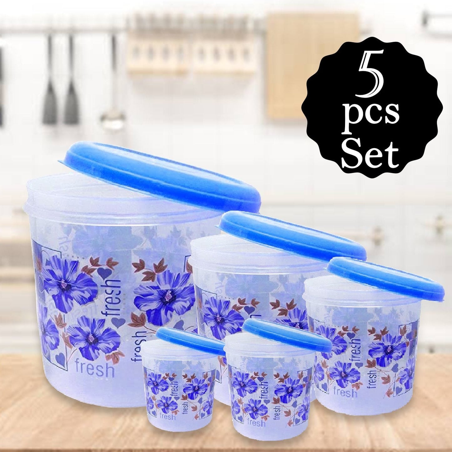 Plastic Transparent Airtight Container Set – 5 - Piece Food Storage (3000ml to 500ml) - Chestore