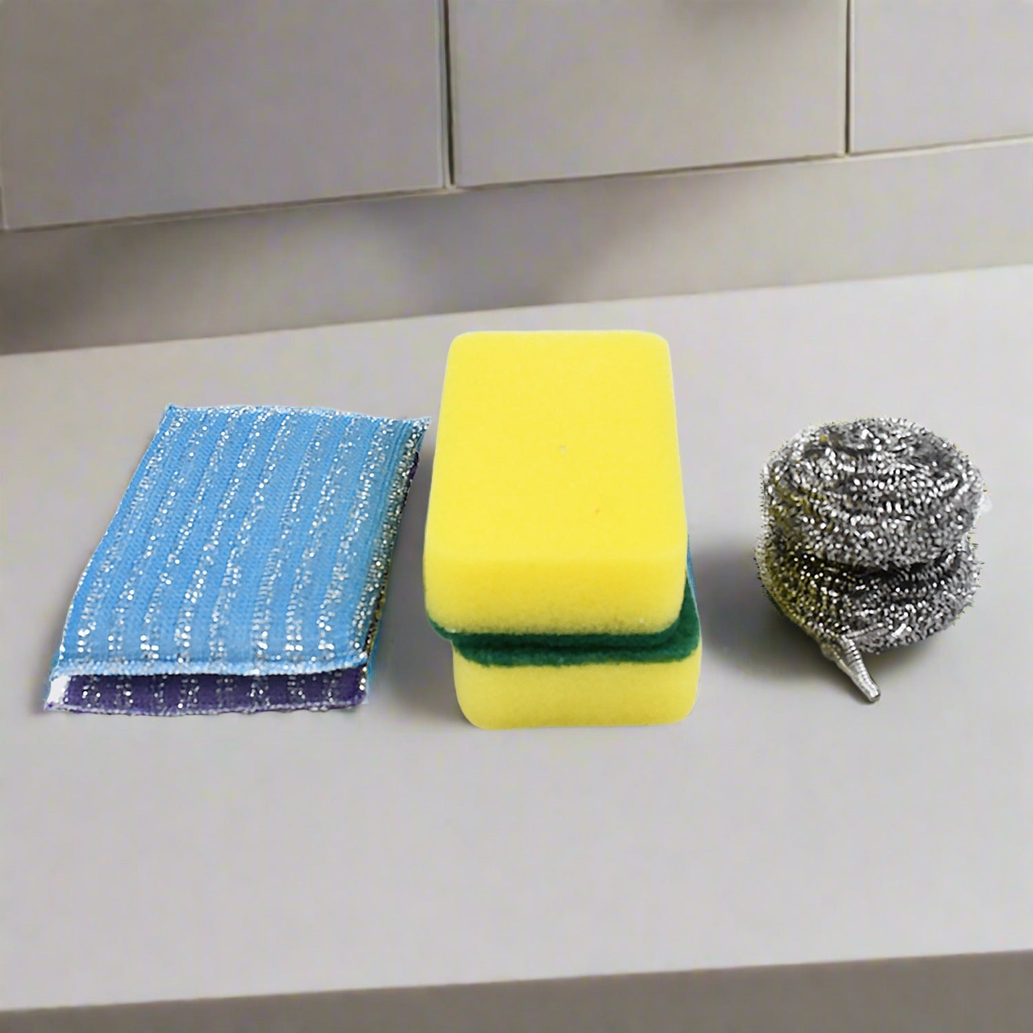6-Piece Kitchen Cleaning Tool Set – Microfiber Sponges & Stainless Steel Scouring Pads