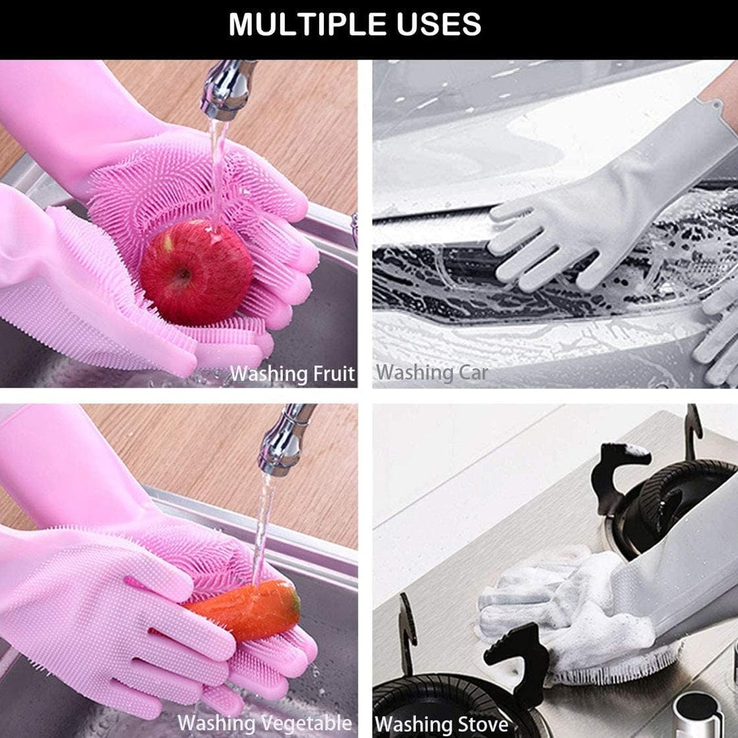 Dishwashing Gloves with Scrubber | Reusable Silicone Cleaning Gloves for Kitchen, Bathroom & Pet Grooming