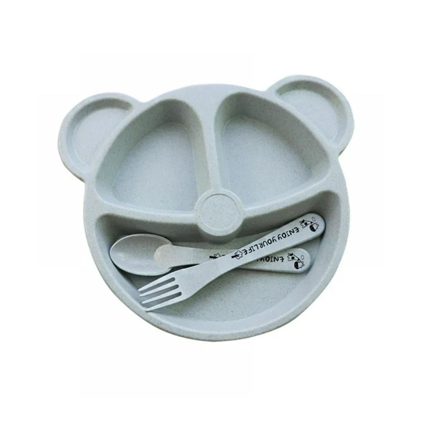 🍽️ Kids 3-Compartment Food Tray Plates with Spoon & Fork – 1 Set