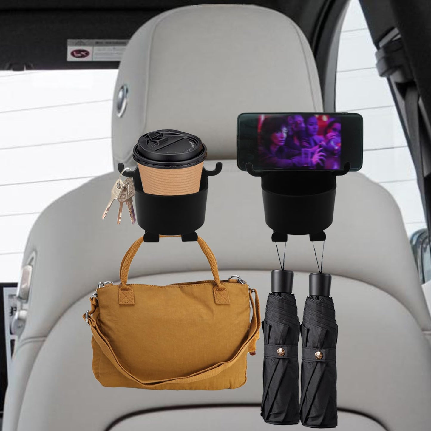 3-in-1 Car Headrest Backseat Organizer – Cupholder, Phone Holder & Hooks 🚗