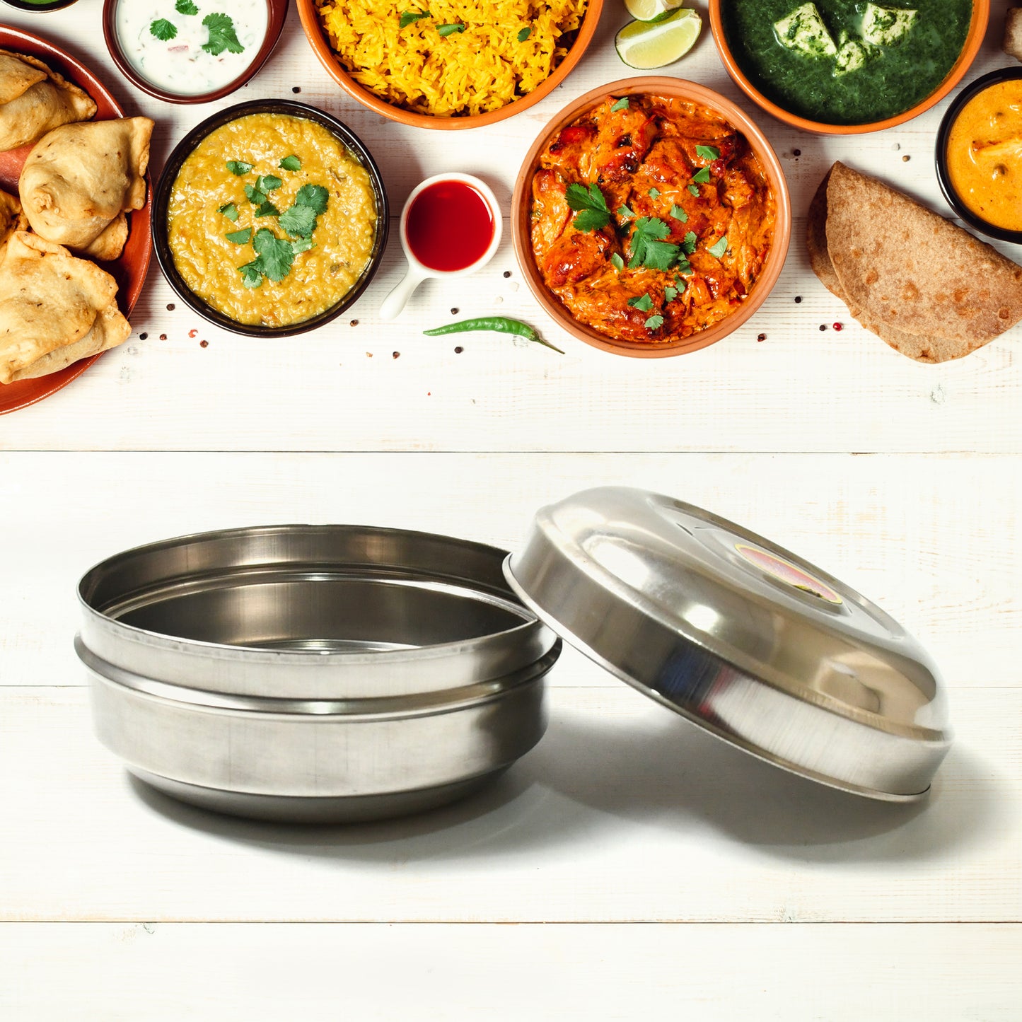 Stainless Steel Round Tiffin Box – Multi-Purpose Lunch Box for Kids & Adults 🎒🍱✨