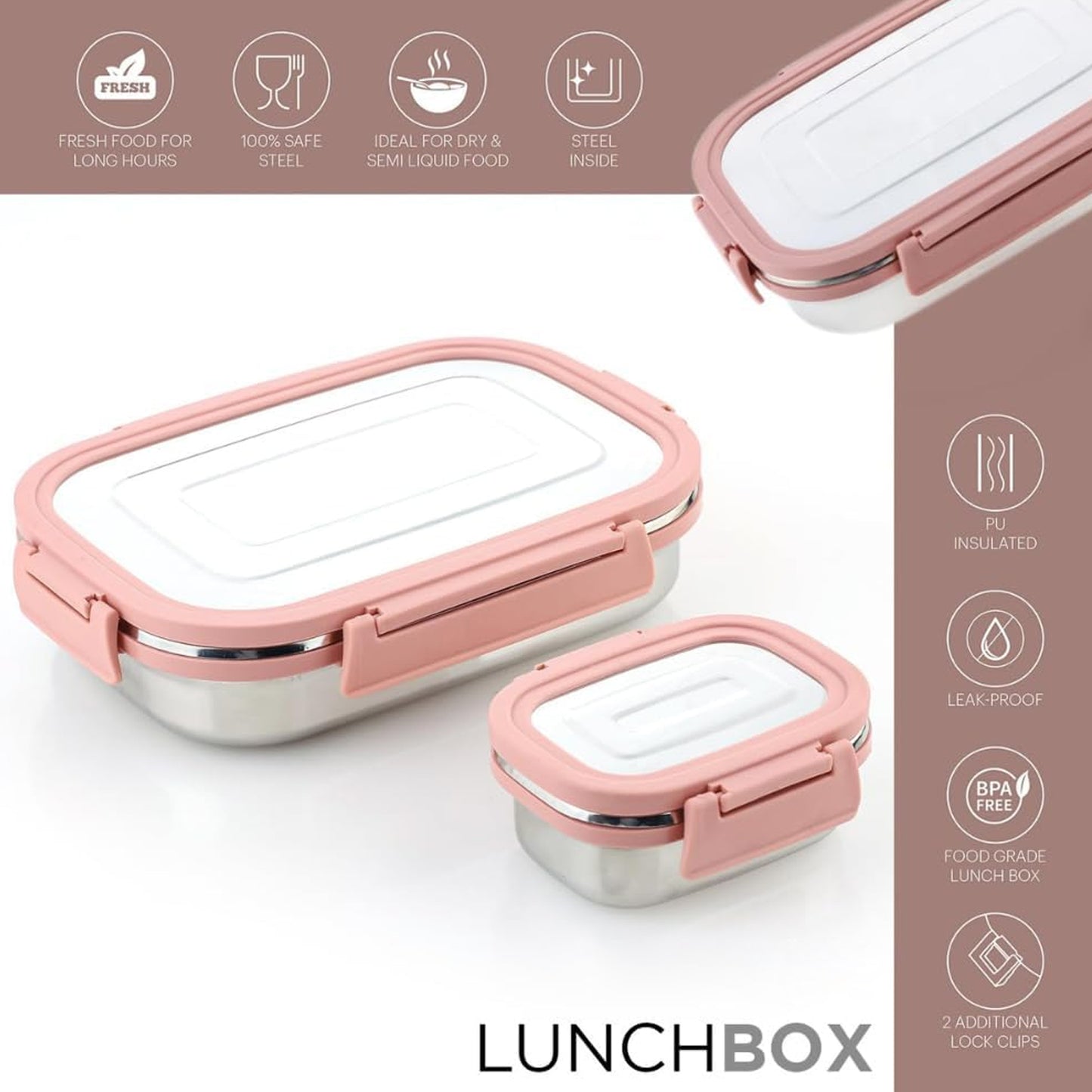 Premium Stainless Steel Leak-Proof Airtight Lunch Box Set – 900ml & 200ml (2 Pcs)