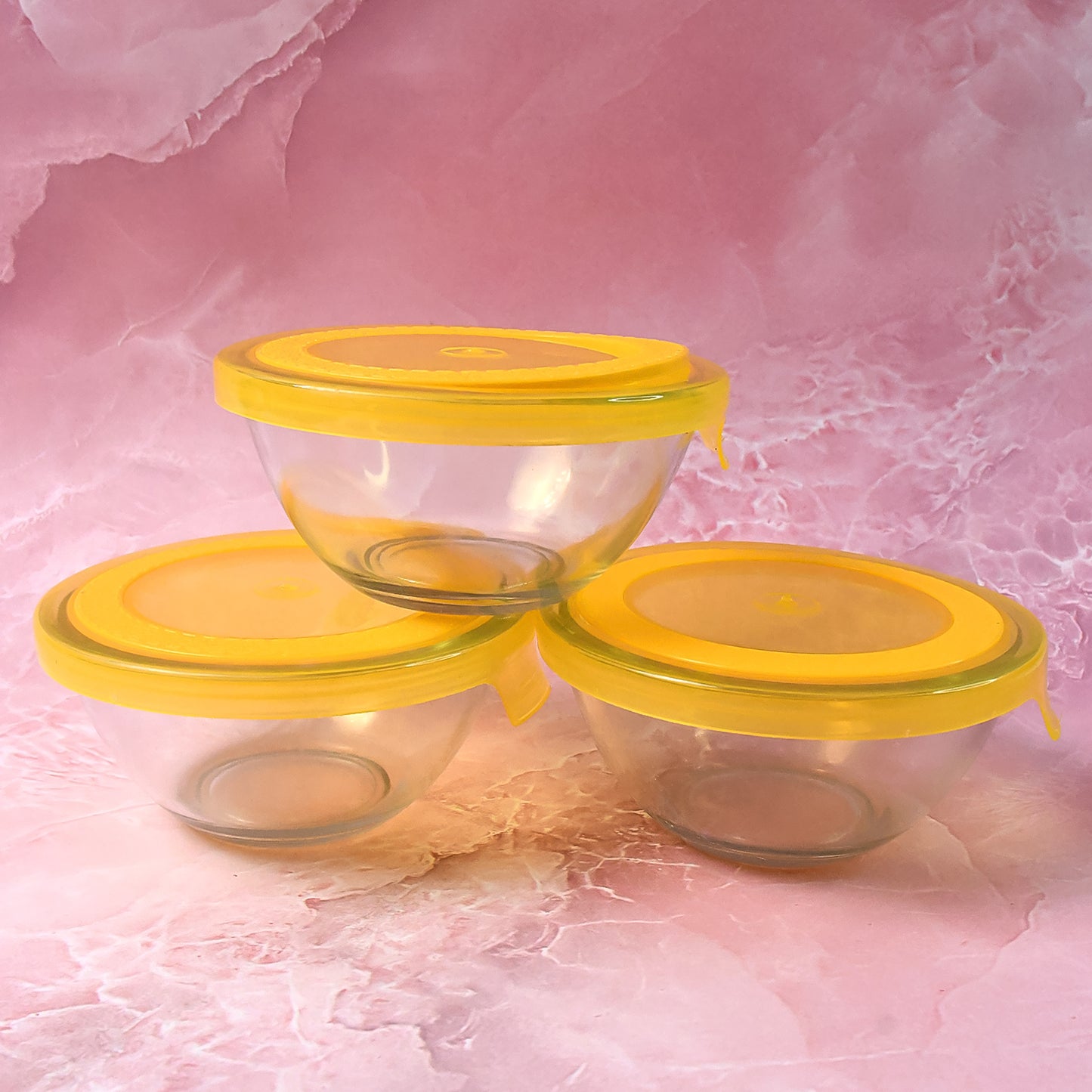 Dazzle Glass Bowl Set – 3-Piece Mixing & Storage Bowls with Lids