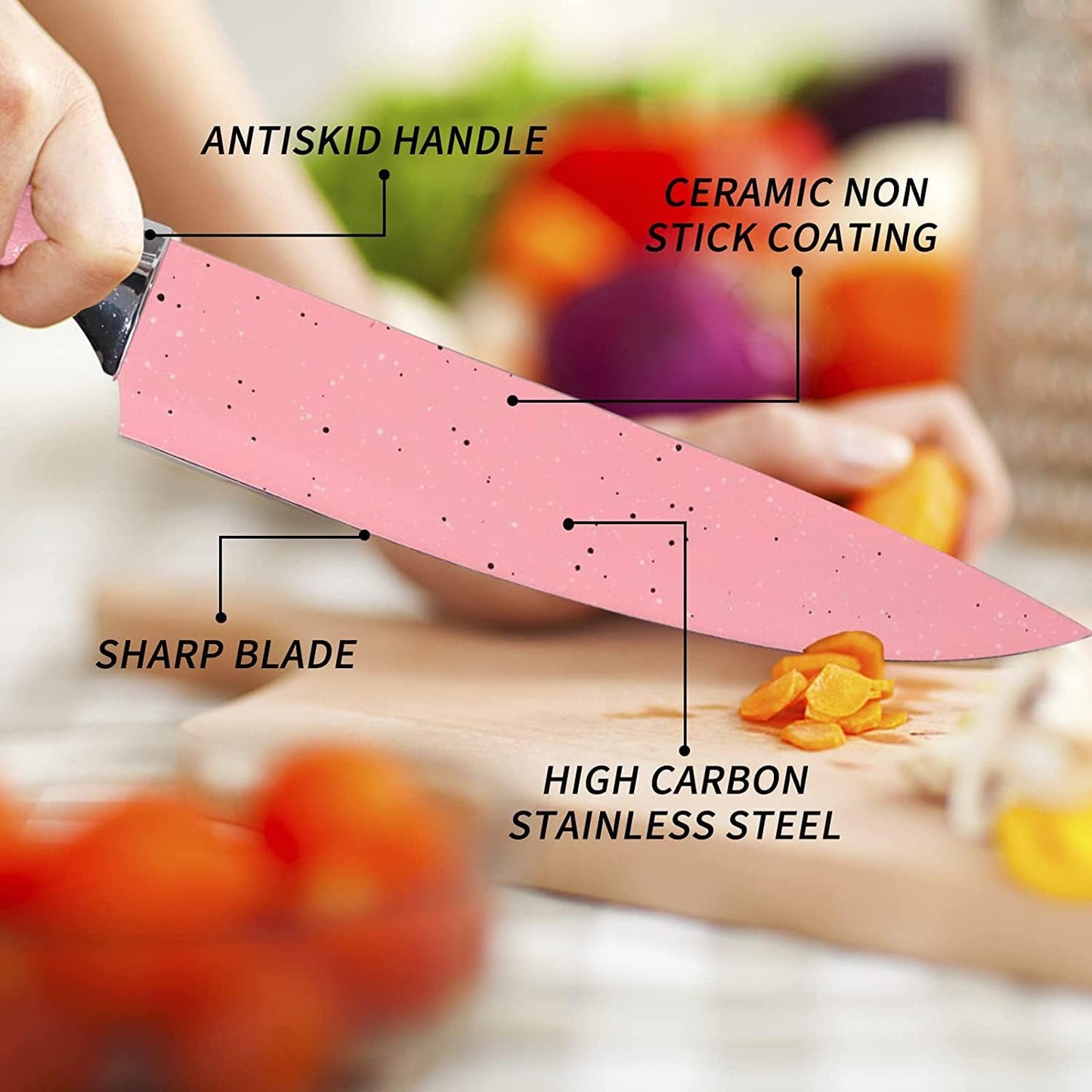 Stainless Steel 6 - Piece Non - Stick Chef Knife Set with Scissors & Peeler - Chestore