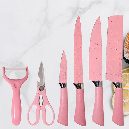 Stainless Steel 6 - Piece Non - Stick Chef Knife Set with Scissors & Peeler - Chestore
