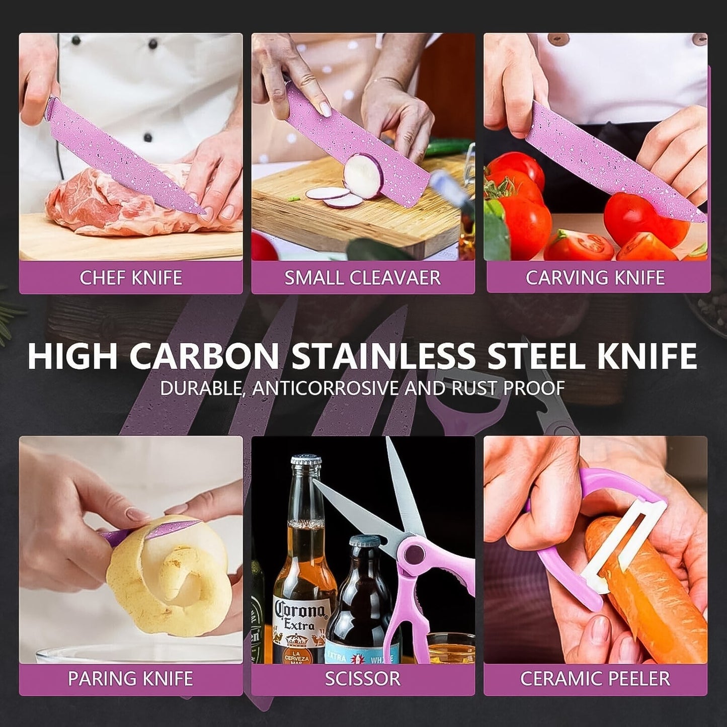 Stainless Steel 6 - Piece Non - Stick Chef Knife Set with Scissors & Peeler - Chestore
