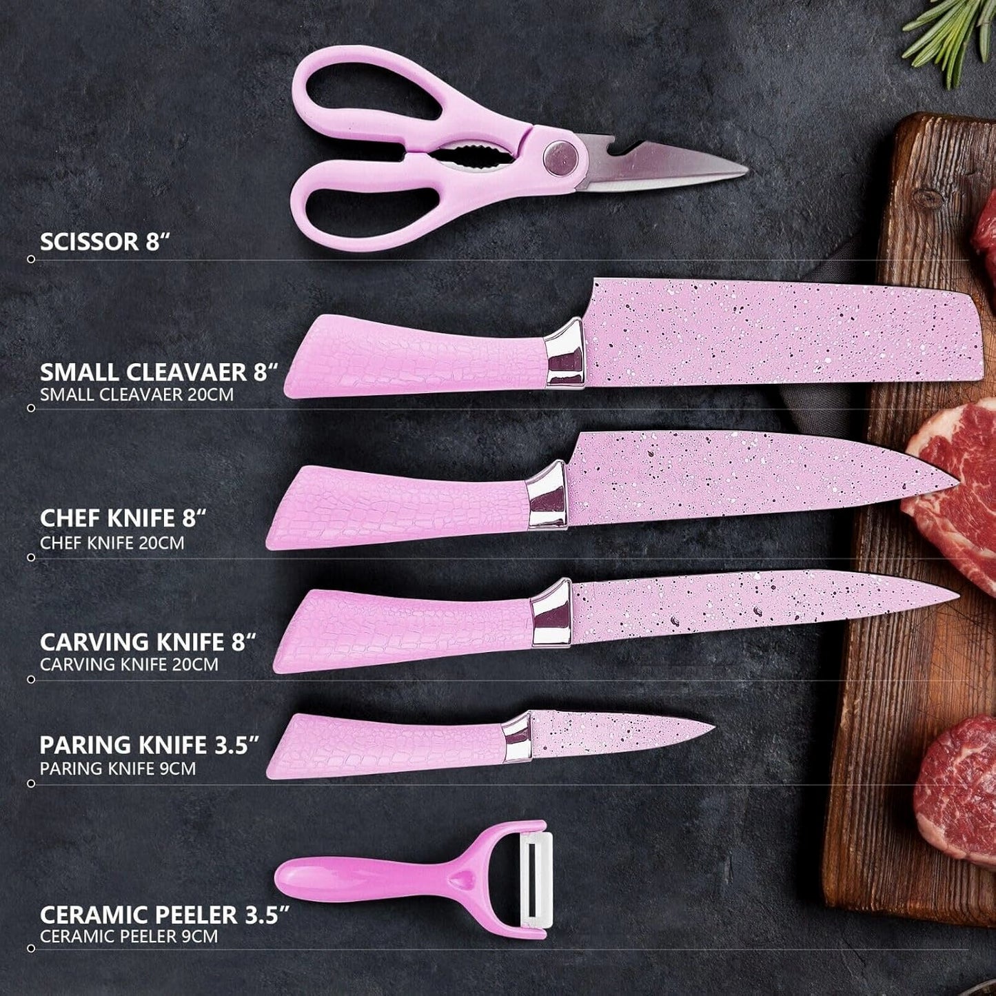 Stainless Steel 6 - Piece Non - Stick Chef Knife Set with Scissors & Peeler - Chestore