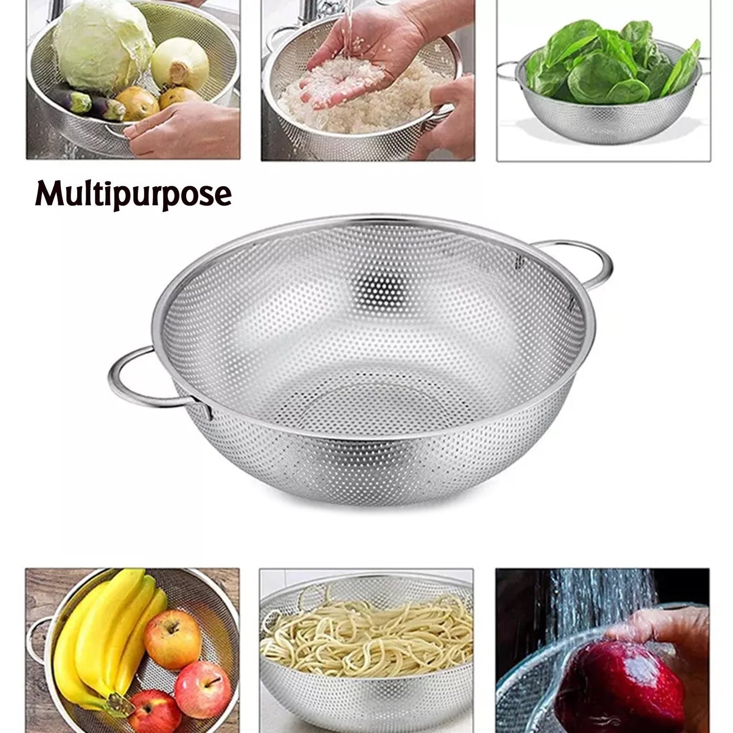 Stainless Steel Colander with Handle – Large Mesh Strainer (25.5 cm) - Chestore