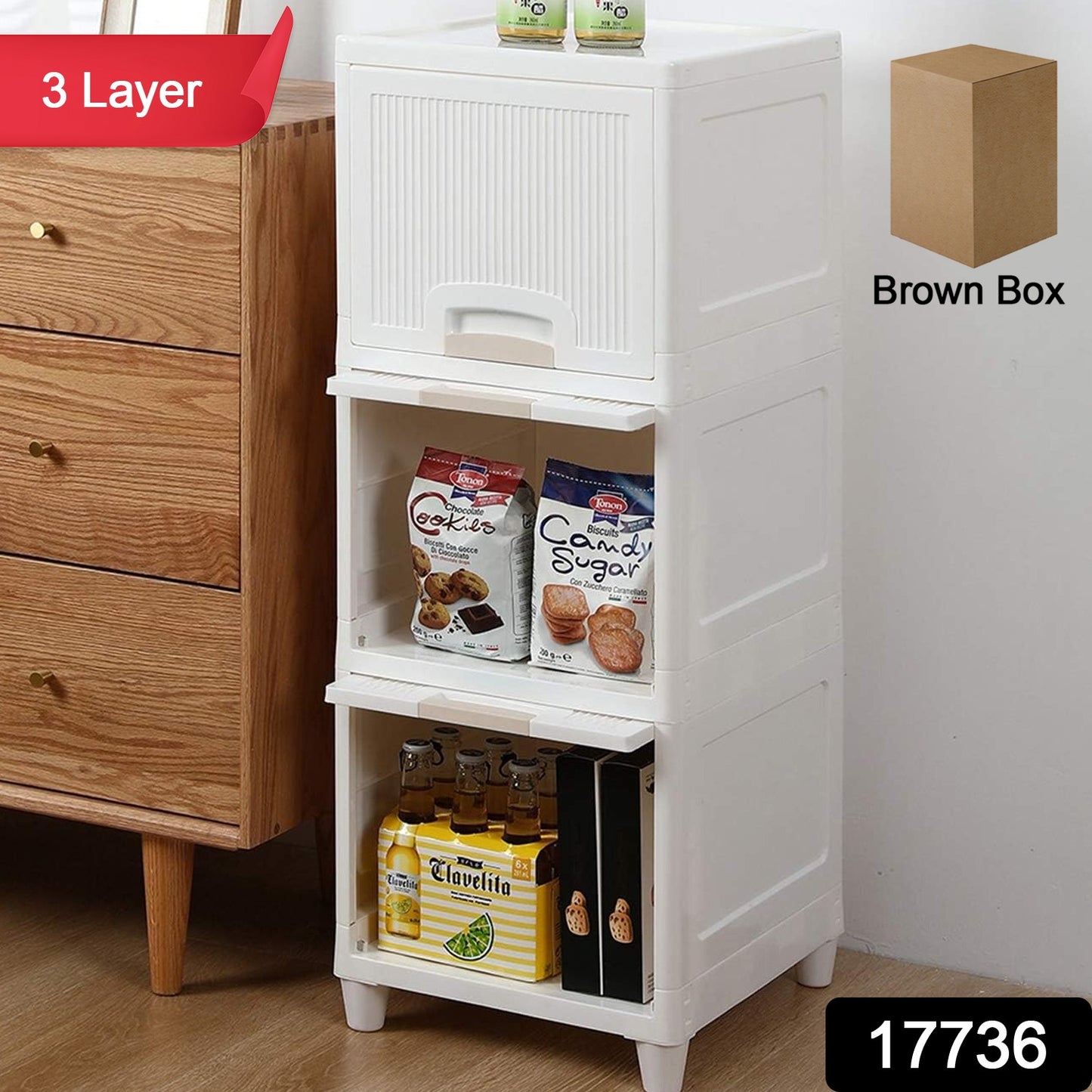 Multipurpose 3-Layer Storage Cabinet – Foldable Plastic Drawer Unit for Kitchen, Bathroom & Bedroom