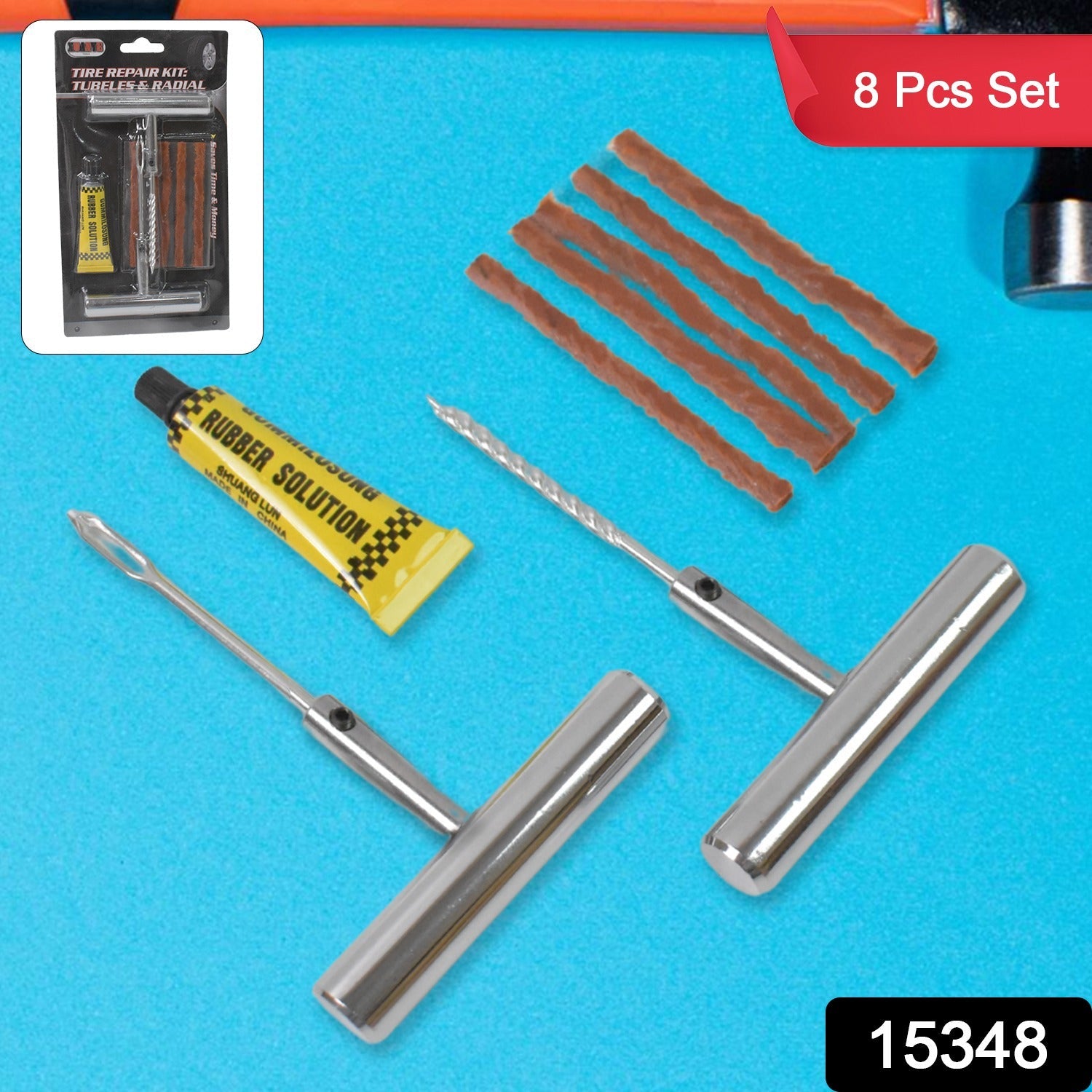 Tyre Repair Puncture Kit With 5 Rubber Strips (8 Pcs Set) - Chestore