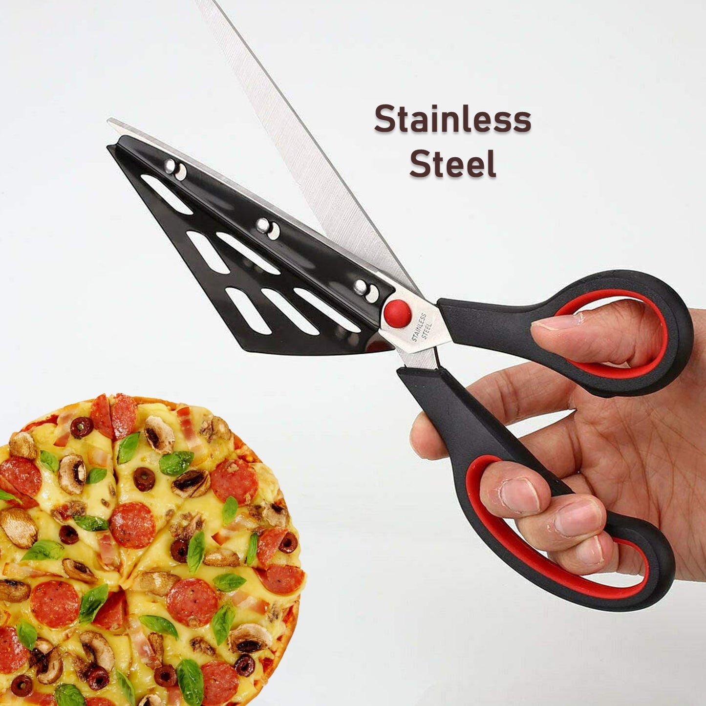 Stainless Steel Pizza Cutter Scissors with Removable Spatula – Easy & Mess-Free Slicing