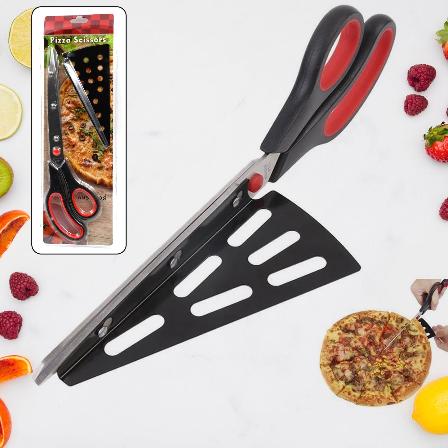 Stainless Steel Pizza Cutter Scissors with Removable Spatula – Easy & Mess-Free Slicing