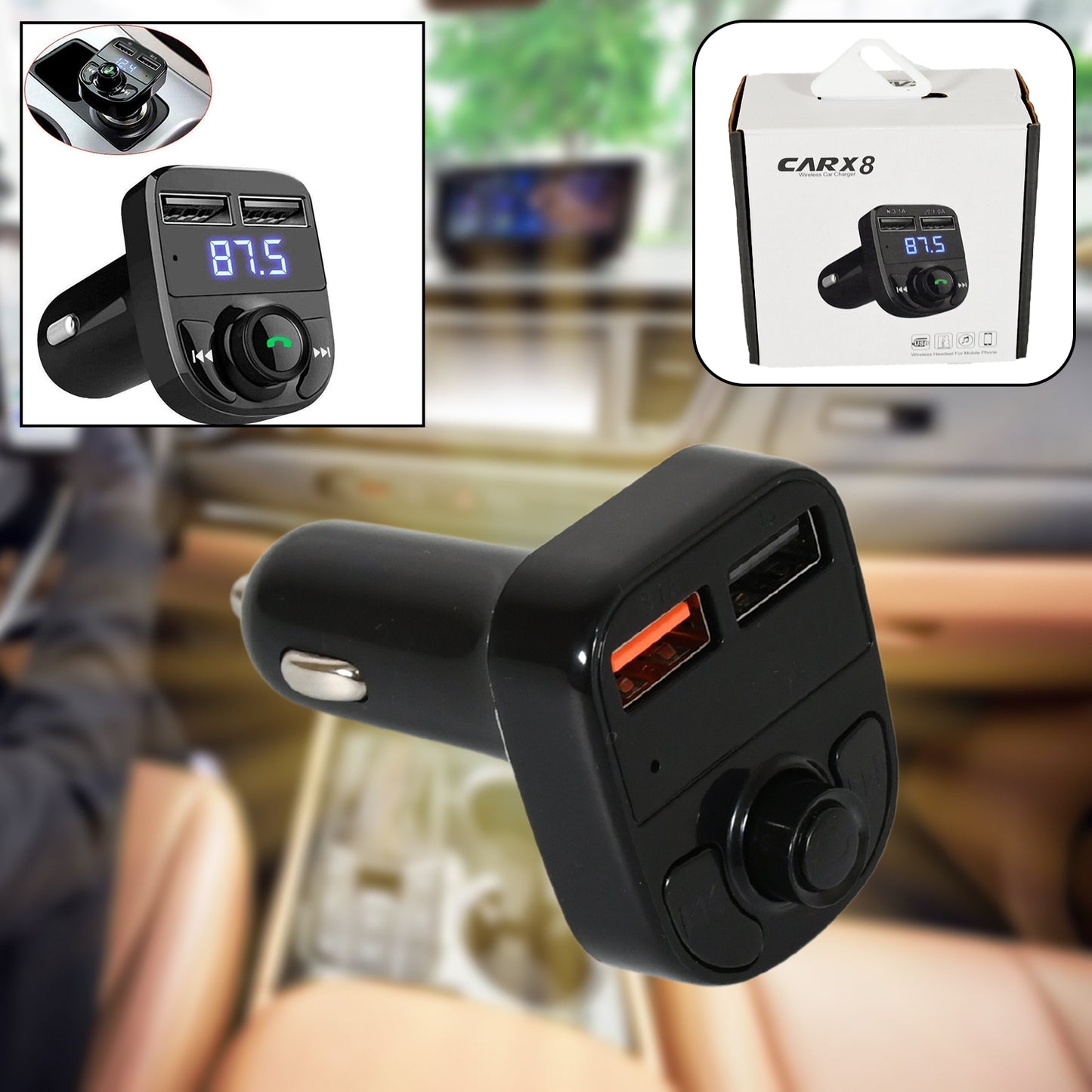X8 Bluetooth FM Transmitter – Hands-Free Car Kit with Fast Charging & Music Streaming 🎵🚗