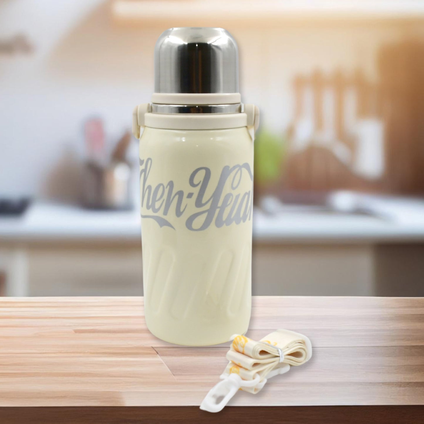 Stainless Steel Vacuum Insulated Water Bottle – Leak-Proof Flask with Hanging Strap (900ml)