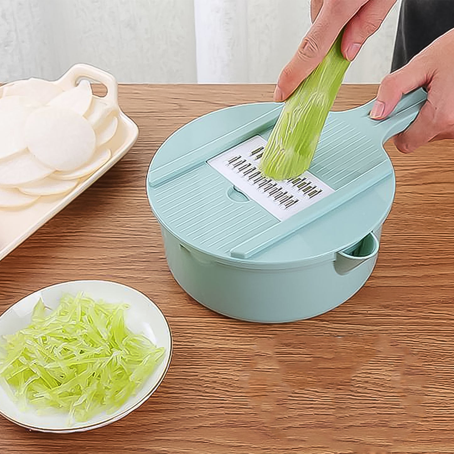 🥕 6-in-1 Vegetable Chopper with Drain Basket – Multifunctional Slicer Set