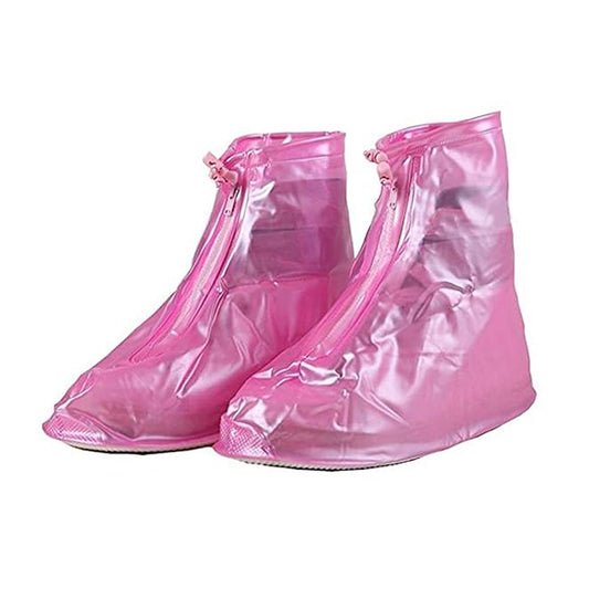 Waterproof Shoe Covers 👟 | Reusable Zippered Anti - Slip Boots – Pink Transparent Overshoes for Rain & Snow (Kids & Adults, L Size) - Chestore
