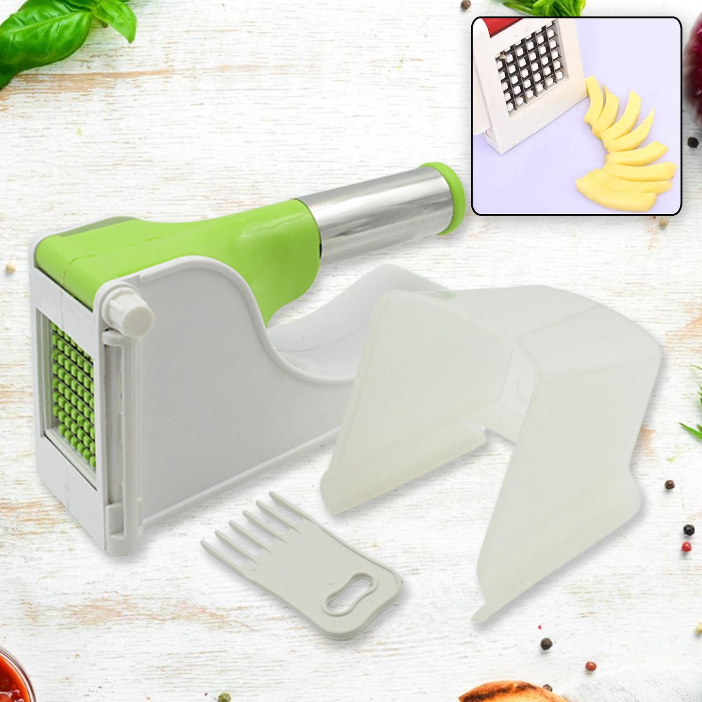 🍟 Virgin Plastic French Fry Chipser – Potato Slicer with Container
